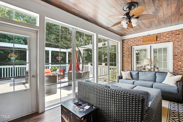 164 Avocet Ln, Clayton, NC 27520 - sunroom with french doors, an outdoor living space, and a ceiling fan