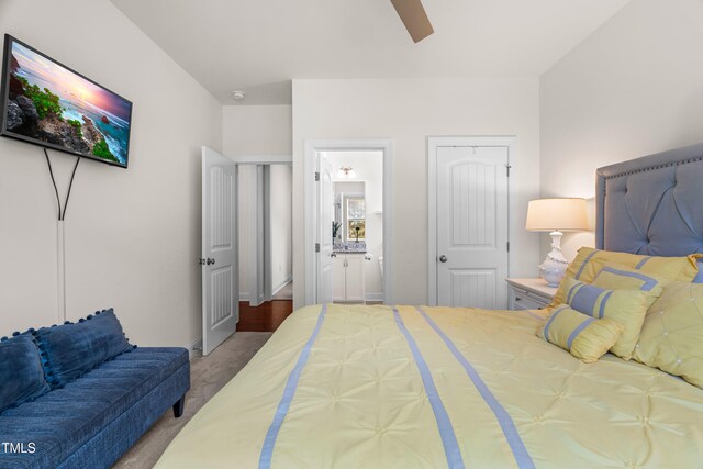 1321 White Spruce Dr, Willow Springs, NC 27592 - bedroom with carpet flooring, ensuite bathroom, and a ceiling fan