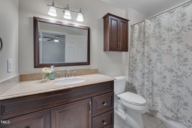 4140 Willow Haven Ct, Raleigh, NC 27616 - bathroom featuring vanity, tile patterned floors, a shower with shower curtain, and ceiling fan