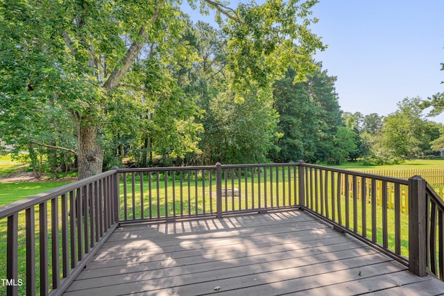 4140 Willow Haven Ct, Raleigh, NC 27616 - wooden terrace with a lawn and view of scattered trees