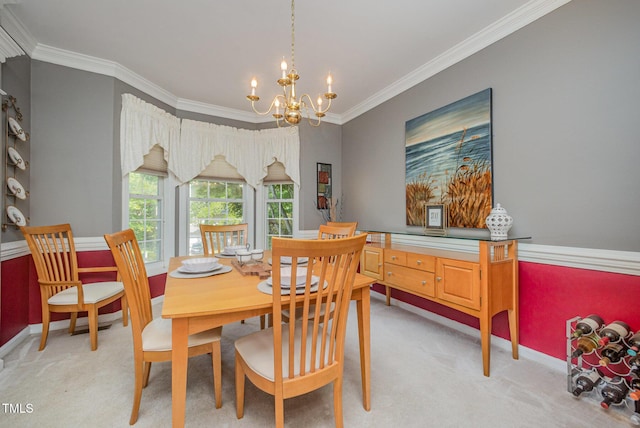 302 Caraway Ln, Cary, NC 27519 - dining space featuring ornamental molding, a chandelier, and light colored carpet