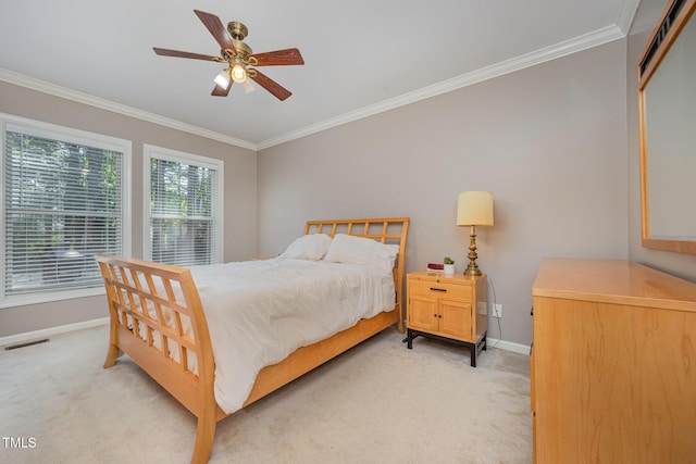302 Caraway Ln, Cary, NC 27519 - bedroom featuring light colored carpet, crown molding, and ceiling fan