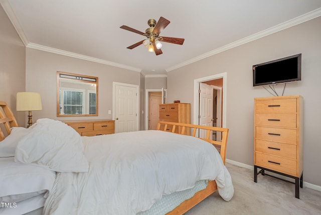 302 Caraway Ln, Cary, NC 27519 - bedroom featuring ornamental molding, light carpet, and ceiling fan