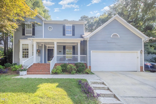302 Caraway Ln, Cary, NC 27519 - view of front of house with a garage, covered porch, concrete driveway, and a front yard