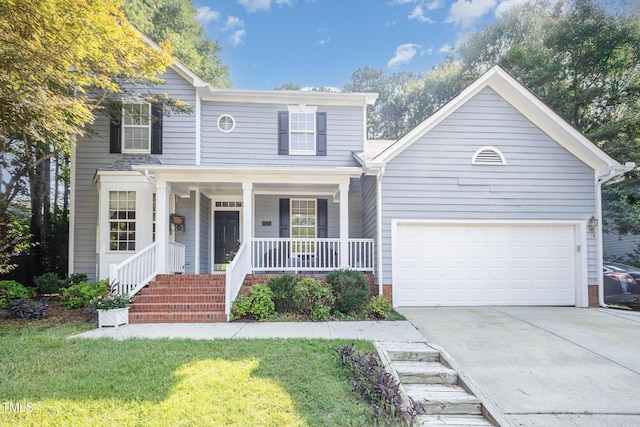 302 Caraway Ln, Cary, NC 27519 - traditional-style house with a garage, covered porch, driveway, and a front yard