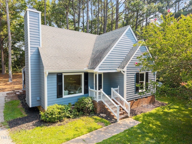 5721 Meadow Run, Knightdale, NC 27545 - view of front facade featuring a chimney, a front lawn, and a shingled roof