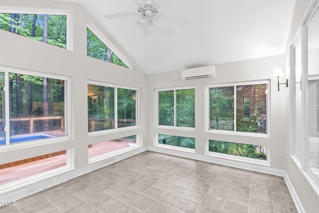 105 Bathgate Ln, Cary, NC 27513 - unfurnished sunroom with a wall unit AC and high vaulted ceiling