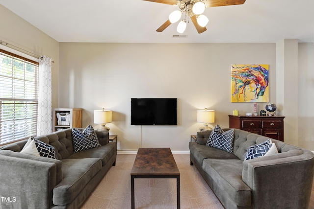 8205 Rolling Glenn Dr, Raleigh, NC 27616 - carpeted living area with a ceiling fan and baseboards