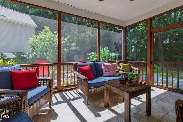 8205 Rolling Glenn Dr, Raleigh, NC 27616 - sunroom / solarium with an outdoor hangout area and ceiling fan