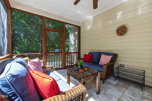 8205 Rolling Glenn Dr, Raleigh, NC 27616 - sunroom with an outdoor living space and ceiling fan