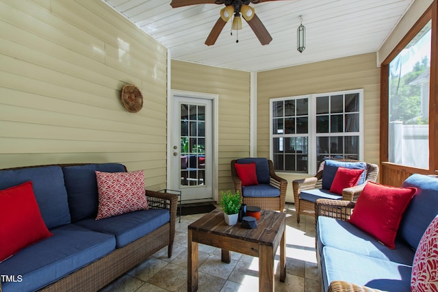 8205 Rolling Glenn Dr, Raleigh, NC 27616 - sunroom featuring outdoor lounge area and ceiling fan