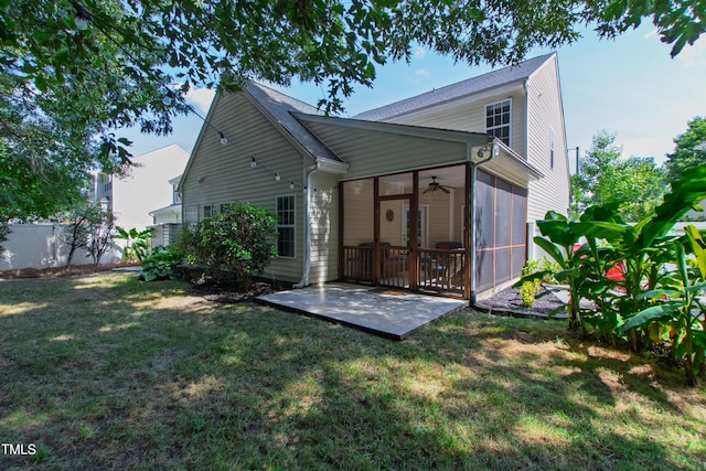 8205 Rolling Glenn Dr, Raleigh, NC 27616 - rear view of property featuring a sunroom, a patio, and ceiling fan