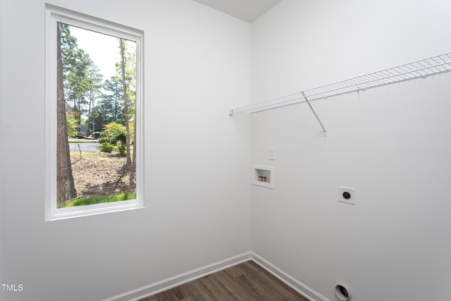 6069 Jones Cir, Sanford, NC 27332 - laundry room featuring electric dryer hookup, hookup for a washing machine, and dark wood finished floors