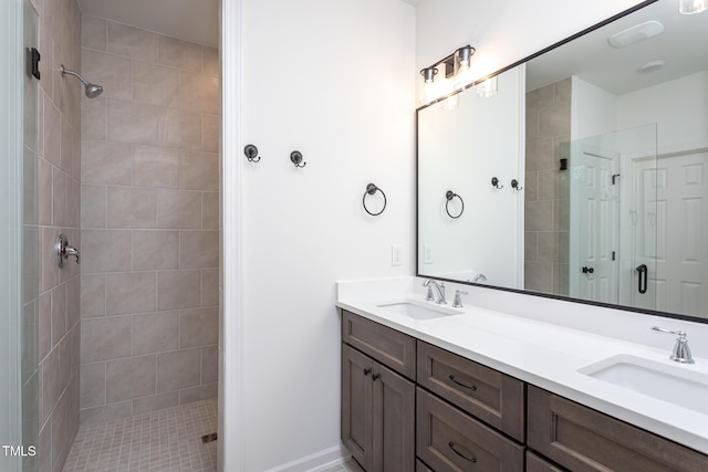 6069 Jones Cir, Sanford, NC 27332 - bathroom with double vanity and a tile shower