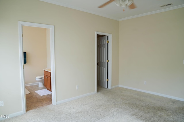3423 Van Hessen Dr, Raleigh, NC 27614 - unfurnished bedroom with light carpet, crown molding, and ensuite bathroom