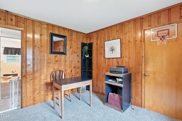 1015 S 1st St, Smithfield, NC 27577 - office featuring carpet floors, wooden walls, and ornamental molding