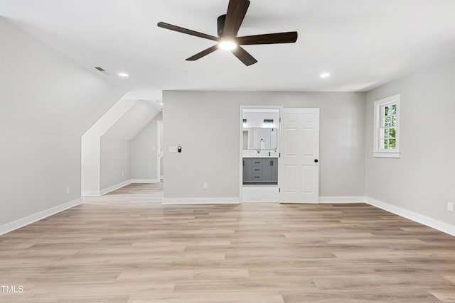 1609 Falls Ct, Raleigh, NC 27615 - additional living space with ceiling fan, recessed lighting, light wood-type flooring, and lofted ceiling
