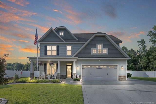123 Sorrel Ct, Raeford, NC 28376 - craftsman inspired home featuring covered porch, concrete driveway, and stone siding