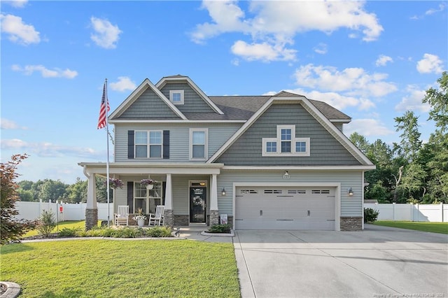 123 Sorrel Ct, Raeford, NC 28376 - craftsman house with a porch, driveway, and stone siding