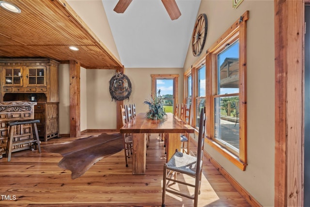 dining space featuring light wood finished floors, recessed lighting, and ceiling fan
