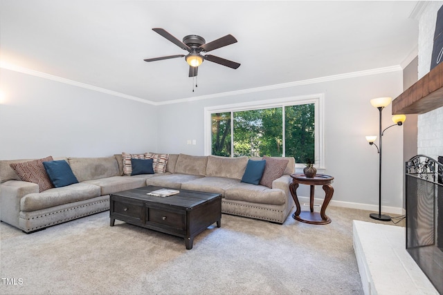 5900 Holly Dr, Raleigh, NC 27616 - living area featuring light colored carpet, crown molding, and ceiling fan