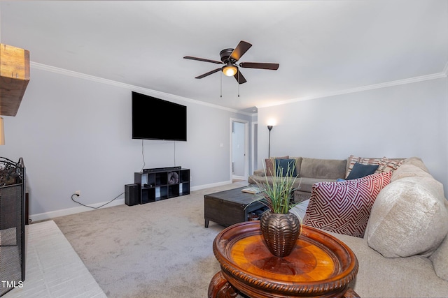 5900 Holly Dr, Raleigh, NC 27616 - living room with ornamental molding, carpet floors, and ceiling fan