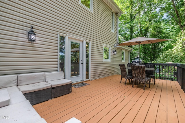 5900 Holly Dr, Raleigh, NC 27616 - wooden deck featuring outdoor dining area and an outdoor hangout area