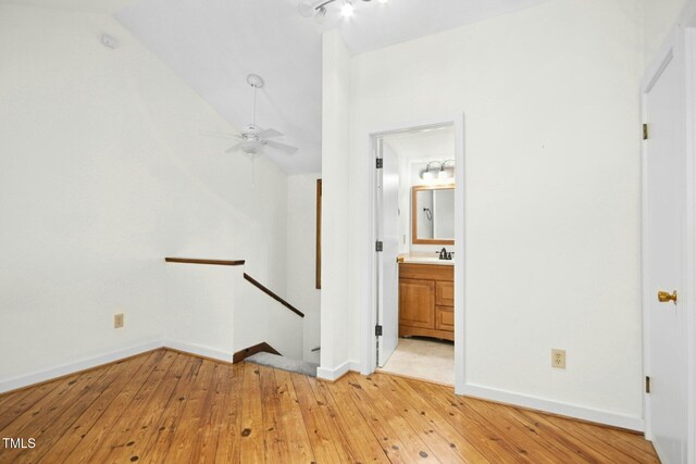 18 Frances St, Chapel Hill, NC 27517 - empty room featuring light wood-type flooring, lofted ceiling, and a ceiling fan