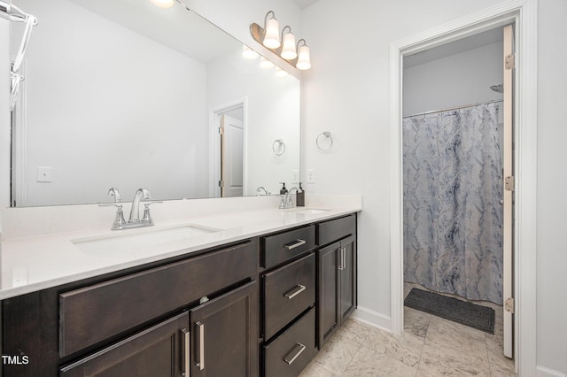 321 Conrad Ln, Wake Forest, NC 27587 - bathroom with double vanity and curtained shower