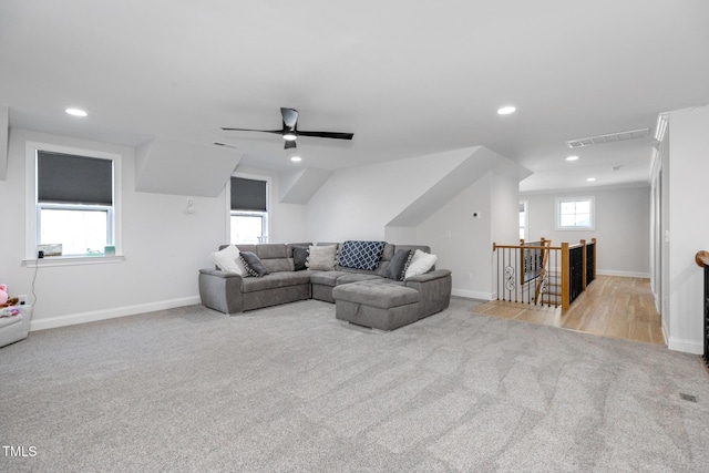 257 Rawhide Dr, Louisburg, NC 27549 - living area featuring carpet floors, recessed lighting, and ceiling fan