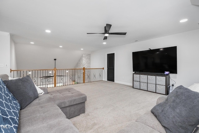 257 Rawhide Dr, Louisburg, NC 27549 - carpeted living room featuring a ceiling fan and recessed lighting