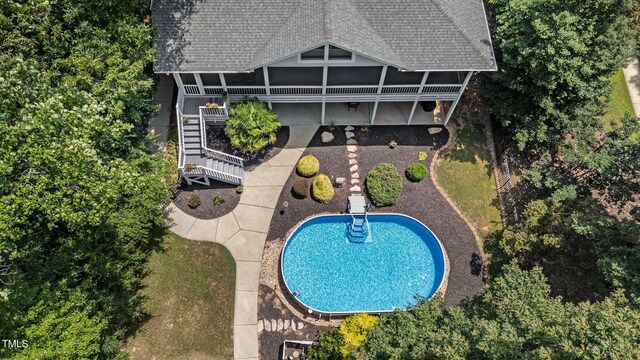 1221 Sagamore Dr, Louisburg, NC 27549 - view from above of property featuring a pool