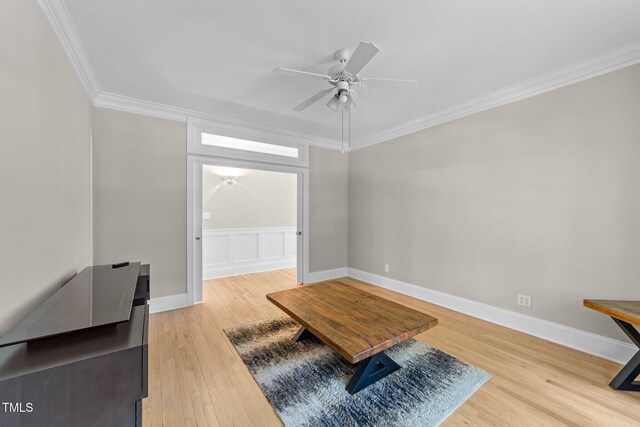1221 Sagamore Dr, Louisburg, NC 27549 - unfurnished room featuring a ceiling fan, ornamental molding, and light wood-style flooring