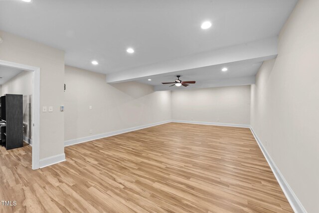 1221 Sagamore Dr, Louisburg, NC 27549 - basement featuring light wood-style flooring, ceiling fan, and recessed lighting