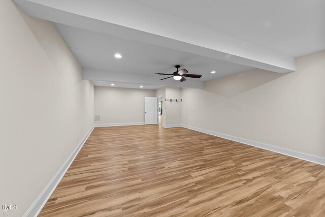 1221 Sagamore Dr, Louisburg, NC 27549 - below grade area with light wood-type flooring, recessed lighting, and a ceiling fan