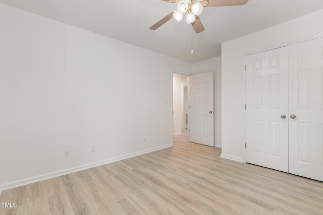 204 Valley Ct, Selma, NC 27576 - unfurnished bedroom featuring light wood-type flooring, a closet, and ceiling fan