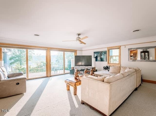 64 Robin Rd, Semora, NC 27343 - living area with light carpet, healthy amount of natural light, and ceiling fan