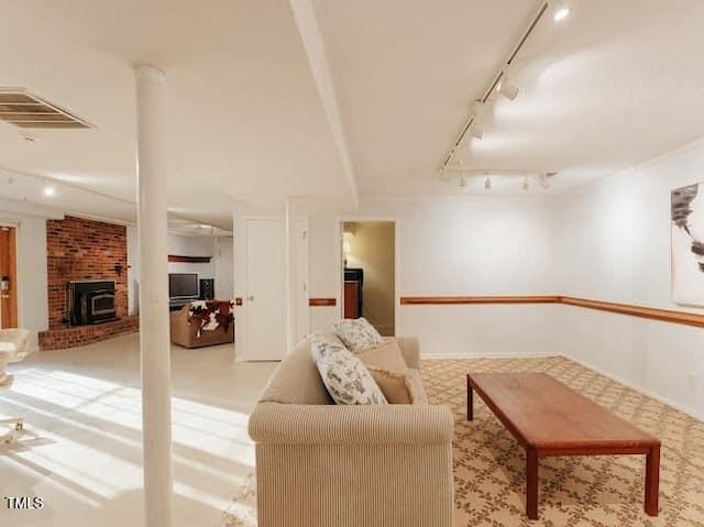 64 Robin Rd, Semora, NC 27343 - carpeted living room featuring rail lighting