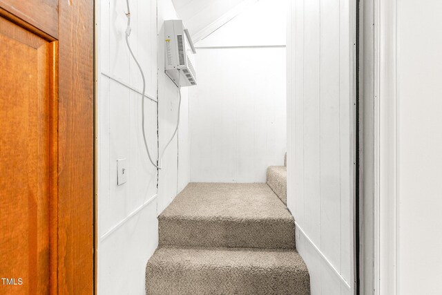 212 Heidinger Dr, Cary, NC 27511 - stairs with a wall mounted air conditioner and carpet floors