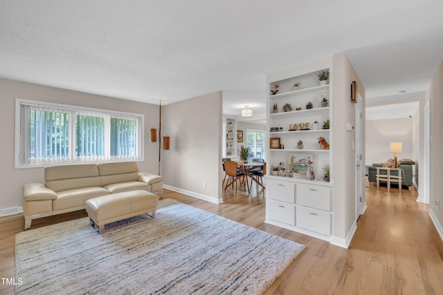 2003 Ryerson Dr, Garner, NC 27529 - living area with light wood-style flooring, healthy amount of natural light, and built in shelves