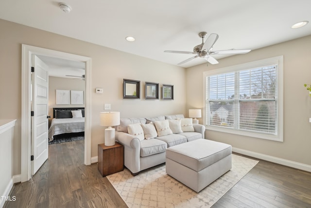 1985 Firenza Dr, Apex, NC 27502 - living area with ceiling fan, wood finished floors, and recessed lighting