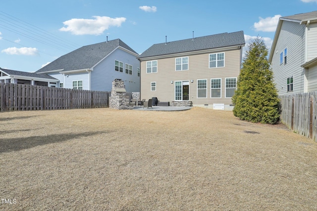 1985 Firenza Dr, Apex, NC 27502 - back of house featuring a patio, crawl space, and a fenced backyard