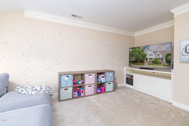 10906 Flower Bed Ct, Raleigh, NC 27614 - playroom with ornamental molding and carpet floors