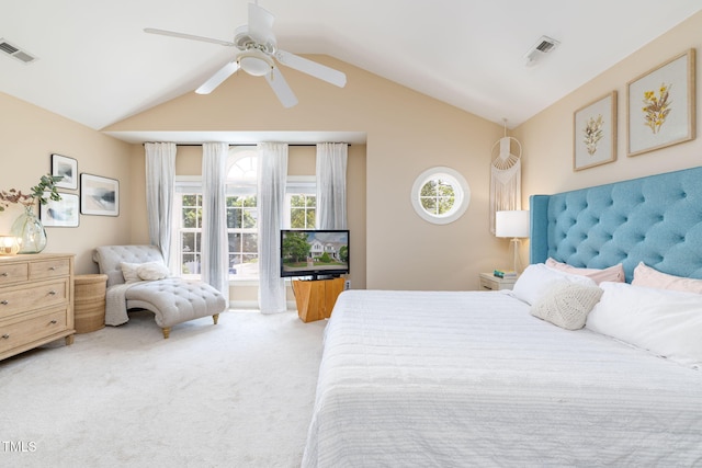 10906 Flower Bed Ct, Raleigh, NC 27614 - carpeted bedroom with lofted ceiling, multiple windows, and ceiling fan