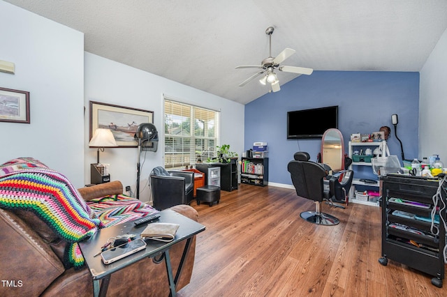 1261 Grovewood Dr, Clayton, NC 27520 - office area featuring a ceiling fan, lofted ceiling, and wood finished floors