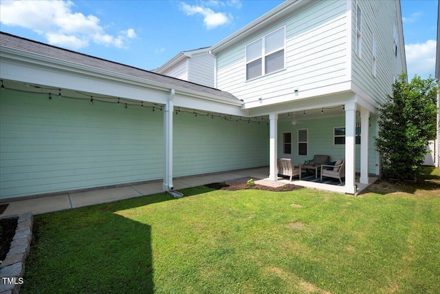 979 Branch Line Ln, Apex, NC 27502 - back of house with outdoor lounge area, a yard, a patio, and ceiling fan