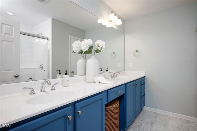 979 Branch Line Ln, Apex, NC 27502 - full bath with double vanity, marble finish floors, and tiled shower