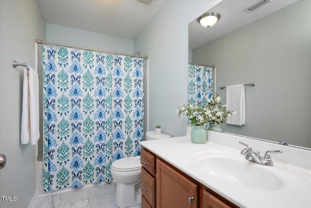 979 Branch Line Ln, Apex, NC 27502 - bathroom featuring vanity, marble finish floors, and shower / bathtub combination with curtain