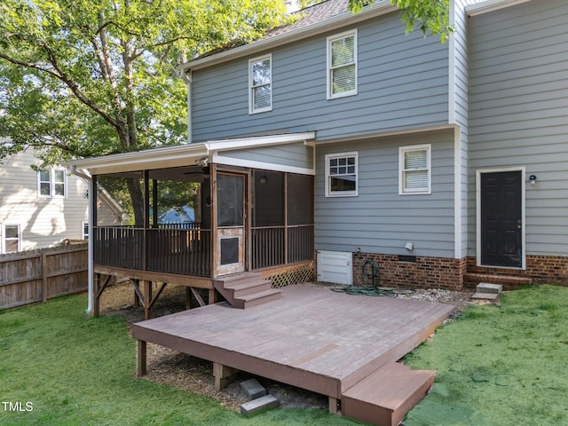 2205 Bufflehead Rd, Raleigh, NC 27616 - back of house featuring a sunroom, a deck, and entry steps