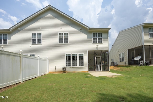617 Woodson Dr, Clayton, NC 27527 - back of house featuring a sunroom, a patio, and ceiling fan